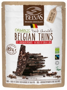 7677KAWAŁKI CZEKOLADY GORZKIEJ 85% Z KRUSZONYMI ZIARNAMI KAKAO BEZGLUTENOWE FAIR TRADE BIO 120 g - BELVAS-1