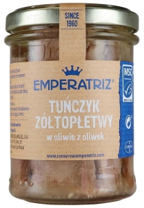 14316TUŃCZYK ŻÓŁTOPŁETWY FILETY W OLIWIE Z OLIWEK 200 g (130 g) (SŁOIK) - EMPERATRIZ-1