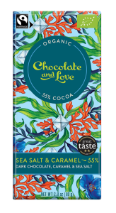 15321CZEKOLADA SZWAJCARSKA GORZKA Z KAWAŁKAMI KARMELU I SOLĄ MORSKĄ Z GUERANDE FAIR TRADE BIO 80 g - CHOCOLATE AND LOVE-1