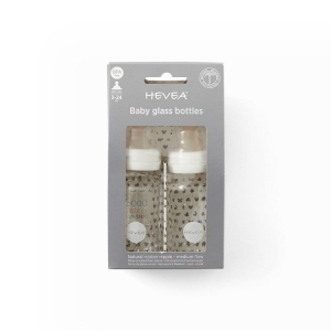15324BUTELKA SZKLANA ZE SMOCZKIEM KAUCZUKOWYM BIAŁA 0 - 3 mc 120 ml (2 szt.) - HEVEA-1