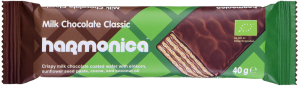 17367WAFELEK Z KREMEM MLECZNO - KAKAOWYM W POLEWIE Z MLECZNEJ CZEKOLADY BIO 40 g - HARMONICA-1