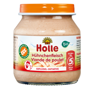 20993OBIADEK MIĘSNY KURCZAK BEZ DODATKU CUKRÓW BEZGLUTENOWY OD 5 MIESIĄCA BIO 125 g (SŁOIK) - HOLLE-1