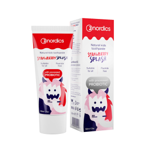 22664PASTA DO ZĘBÓW DLA DZIECI O SMAKU TRUSKAWKI Z PROBIOTYKAMI BEZ FLUORU 50 ml - NORDICS-1