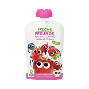 34439MUS JABŁKO - JAGODA - MALINA - TRUSKAWKA - WIŚNIA BEZ DODATKU CUKRÓW BEZGLUTENOWY OD 6 MIESIĄCA BIO 100 g - FRECHE FREUNDE-1