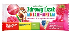 34750LIZAK KULKA O SMAKU MALINOWYM Z WITAMINĄ D I C BEZGLUTENOWY 6 g - MNIAM MNIAM STARPHARMA-1
