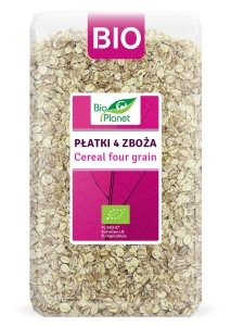 37162PŁATKI 4 ZBOŻA (ORKISZ, OWIES, JĘCZMIEŃ, ŻYTO) BIO 600 g - BIO PLANET-1
