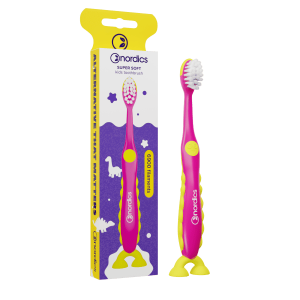 38298SZCZOTECZKA DO ZĘBÓW DLA DZIECI 6900 SUPER MIĘKKA RÓŻOWO - ŻÓŁTA DINOZAUR - NORDICS-1