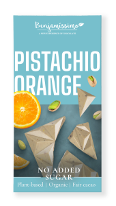 43331TABLICZKA KAKAOWA PISTACJE - POMARAŃCZA BEZ DODATKU CUKRU BEZGLUTENOWA BIO 60 g - BENJAMISSIMO-1