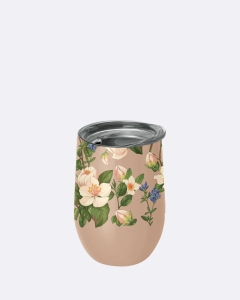 45686KUBEK ZE STALI NIERDZEWNEJ Z POKRYWKĄ BEŻOWY W KWIATY 420 ml - CHIC-MIC-1