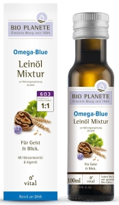 45945OMEGA BLUE - MIESZANKA Z OLEJEM LNIANYM (ORZECHY WŁOSKIE, ALGI MORSKIE) BIO 100 ml - BIO PLANETE-1