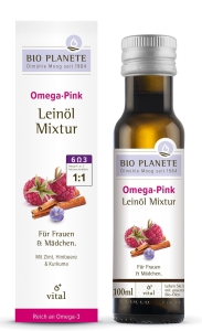45946OMEGA PINK - MIESZANKA Z OLEJEM LNIANYM (MALINA, CYNAMON, KURKUMA) BIO 100 ml - BIO PLANETE-1