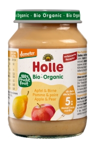 47908JABŁKO - GRUSZKA BEZ DODATKU CUKRÓW BEZGLUTENOWE OD 5 MIESIĄCA DEMETER BIO 190 g (SŁOIK) - HOLLE-1