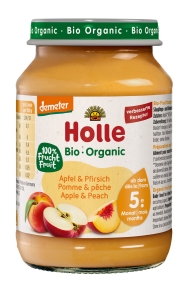 47925JABŁKO - BRZOSKWINIA BEZ DODATKU CUKRÓW BEZGLUTENOWE OD 5 MIESIĄCA DEMETER BIO 190 g (SŁOIK) - HOLLE-1