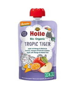 47945MUS TROPIKALNY TYGRYSEK (JABŁKO - MANGO - MARAKUJA) BEZ DODATKU CUKRÓW OD 8 MIESIĄCA DEMETER BIO 100 g - HOLLE-1