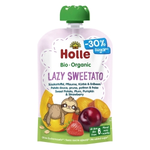 47947MUS SŁODKI LENIWIEC (BATAT - ŚLIWKA - DYNIA - TRUSKAWKA) BEZ DODATKU CUKRÓW BEZGLUTENOWY OD 6 MIESIĄCA DEMETER BIO 100 g - HOLLE-1