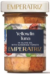 48441TUŃCZYK ŻÓŁTOPŁETWY FILETY MSC W OLIWIE Z OLIWEK Z SUSZONYMI POMIDORAMI 180 g (120 g) (SŁOIK) - EMPERATRIZ-1