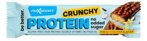 48639BATON PROTEINOWY CRUNCHY O SMAKU KOKOSA I WANILII W CZEKOLADZIE MLECZNEJ BEZ DODATKU CUKRÓW BEZGLUTENOWY 40 g - MAXSPORT-1