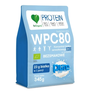 49014BIAŁKO SERWATKOWE NATURALNE (KONCENTRAT WPC 80) BEZ DODATKU CUKRÓW BIO 345 g - BE ORGANIC-1