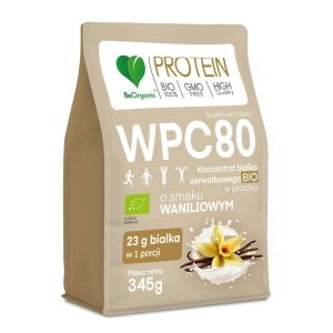 49015BIAŁKO SERWATKOWE O SMAKU WANILIOWYM (KONCENTRAT WPC 80) BEZ DODATKU CUKRÓW BIO 345 g - BE ORGANIC-1