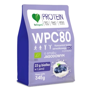 49016BIAŁKO SERWATKOWE O SMAKU JAGODOWYM (KONCENTRAT WPC 80) BEZ DODATKU CUKRÓW BIO 345 g - BE ORGANIC-1
