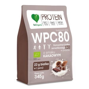 49018BIAŁKO SERWATKOWE O SMAKU KAKAOWYM (KONCENTRAT WPC 80) BEZ DODATKU CUKRÓW BIO 345 g - BE ORGANIC-1